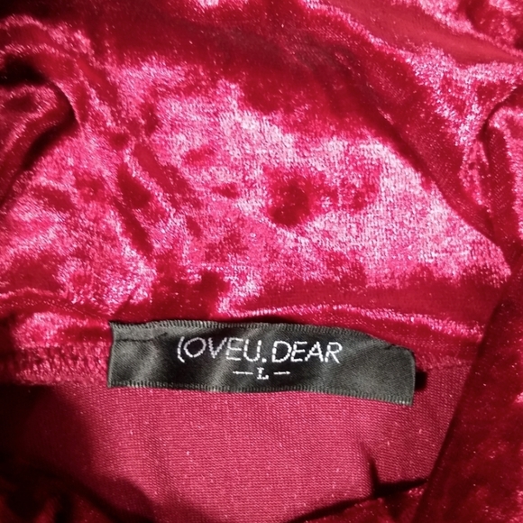 Women's Large Crimson Red Crushed Velvet Empire Waist Long Sleeve Mini Dress - Picture 3 of 8